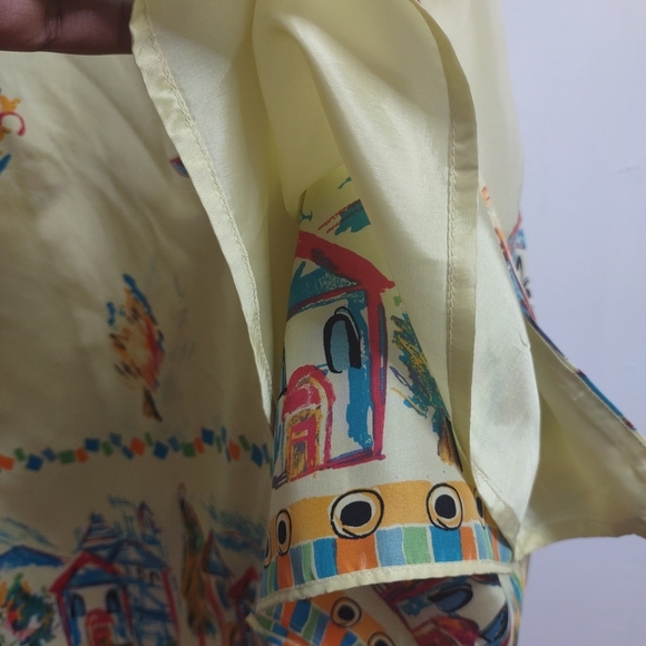 Marsh Landing Yellow 100%Silk A-Line Skirt with Colorful Print Size Small - Picture 10 of 10
